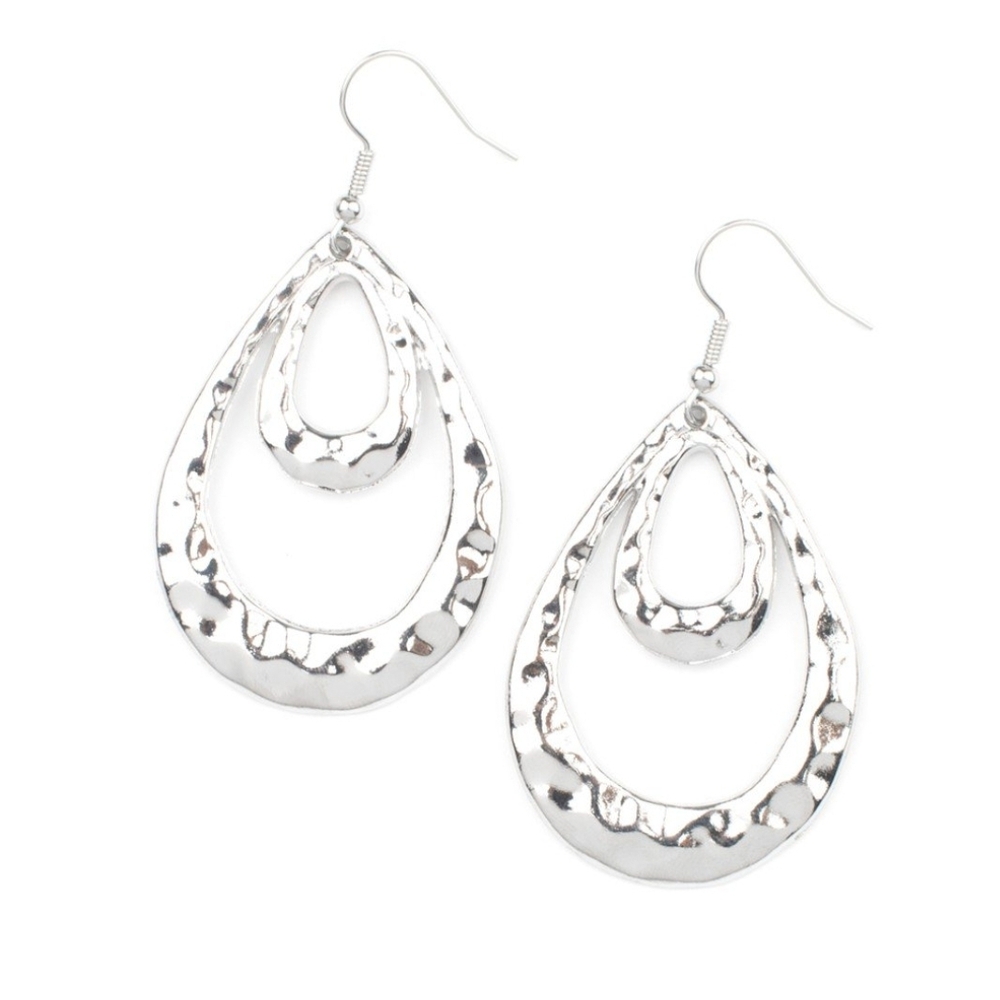 Museum Muse Silver Earrings Hammered Paparazzi Shimmering Teardrop Fashion Jewel